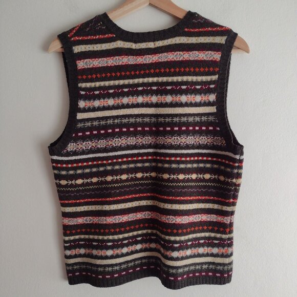 Vintage 90s Fair Isle Wool Sweater Vest M Multicolor Striped V-neck by Limited - Picture 8 of 10